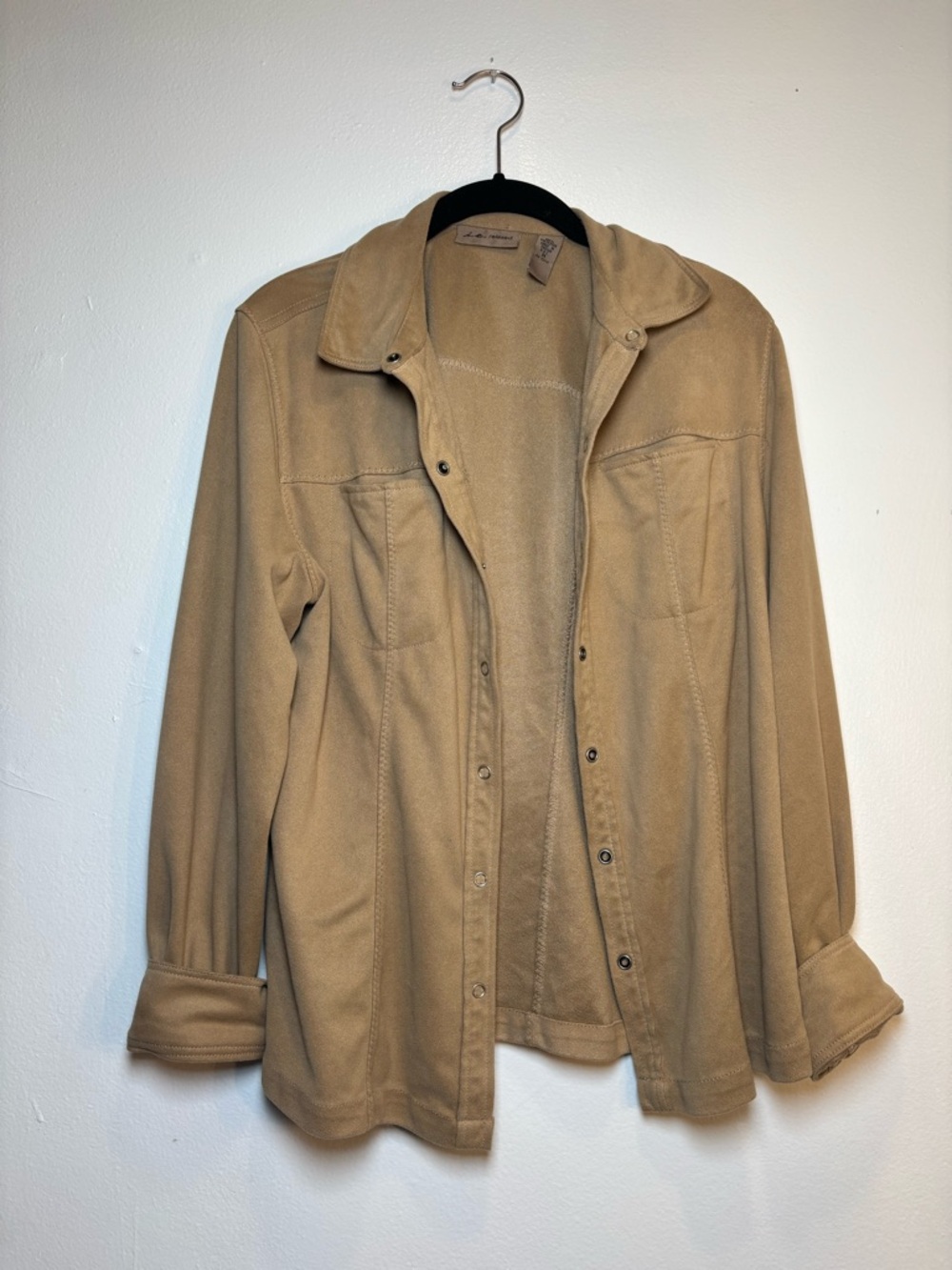 Women's Tan Utility Shirt Jacket with Snap Front